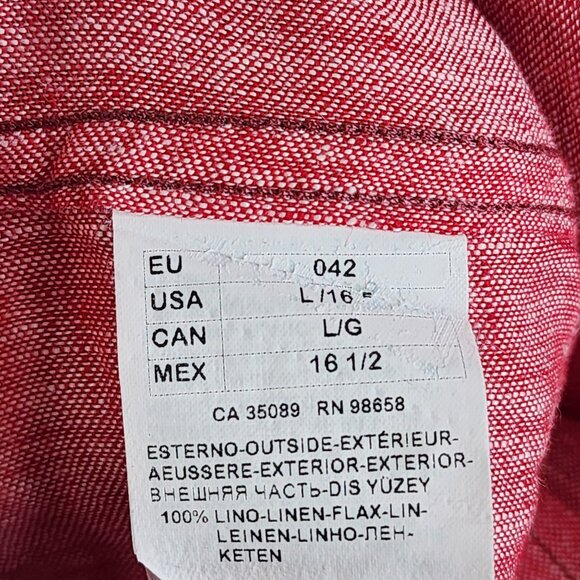 Mens Red Phil & Shark Yachting Shirt Button-Up 100% Linen Long Sleeve Size L - Picture 7 of 11